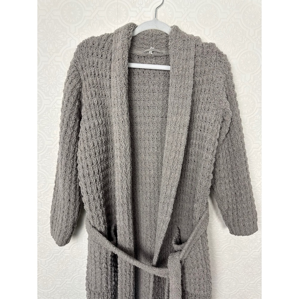 Pottery Barn Gray Popcorn Knit Plush Robe Small Shawl Collar Belted Loungewear - Picture 2 of 8